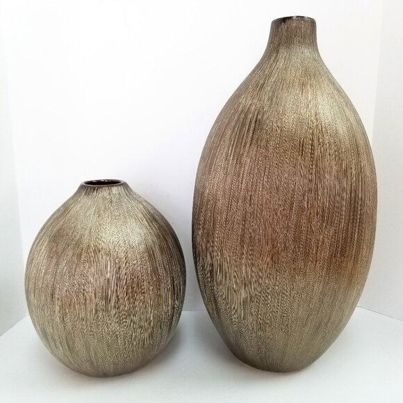 🆕Import Collection Tall Etched Ceramic Vase Stainless Steel/Silver Finish/Color - Picture 1 of 9